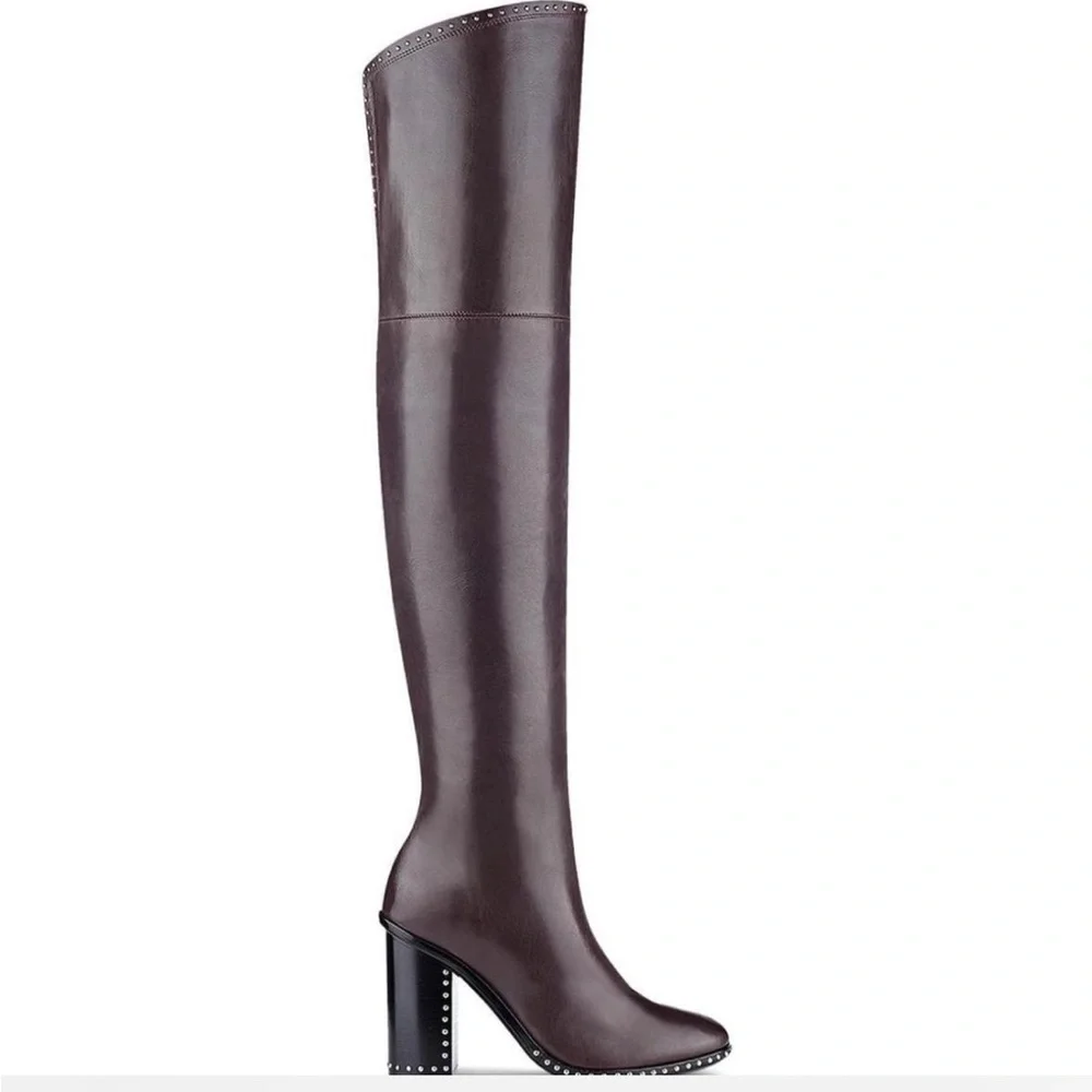 Sigerson Morrison $580 burgundy over the knee leather boots w/ stud details sz 8